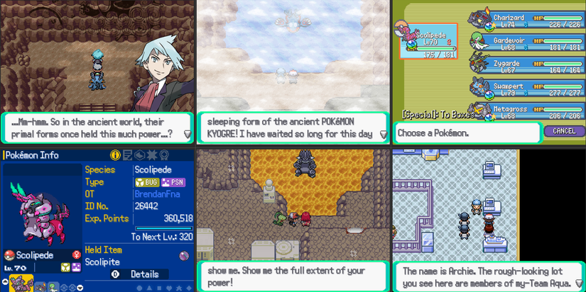 Images from the Pokemon Eternal Emerald ROM hack