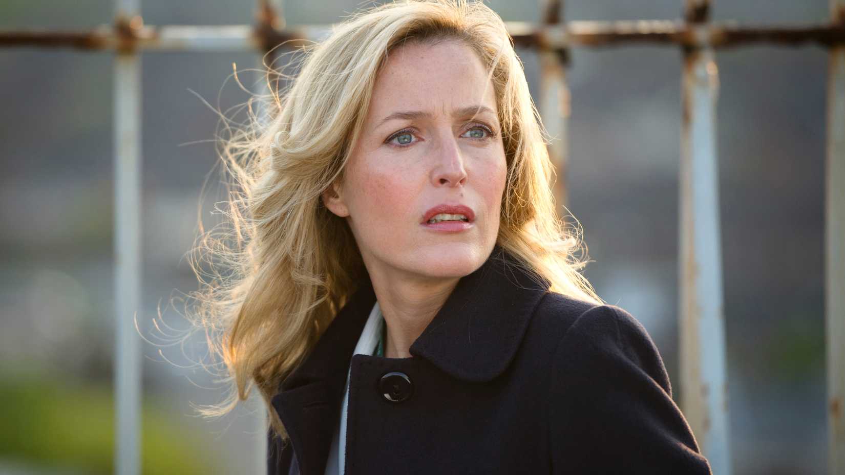 A worried Gillian Anderson looks into the distance in The Fall.