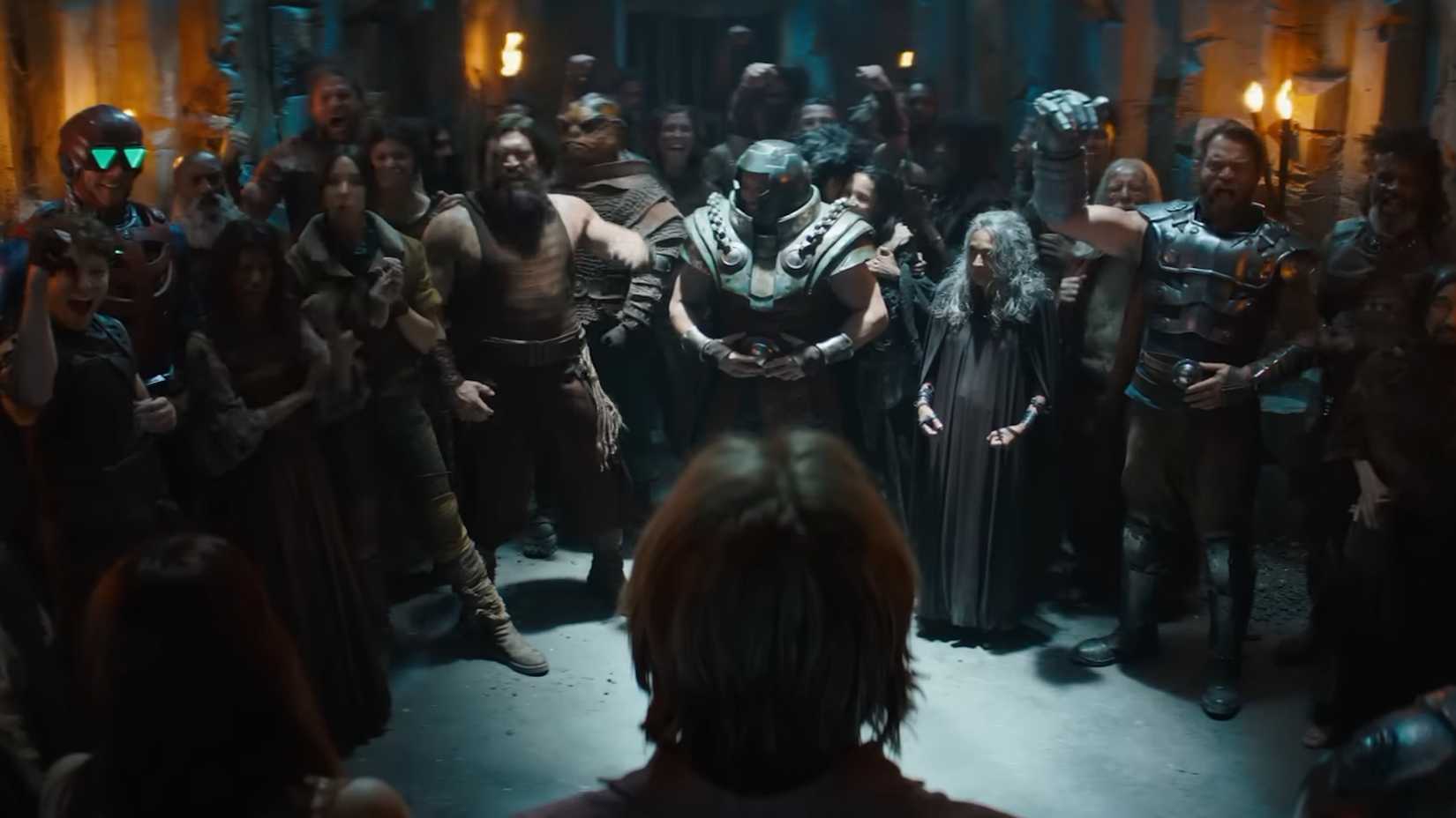 Adam talking to the masters of the universe with ram man in the middle in masters of the universe