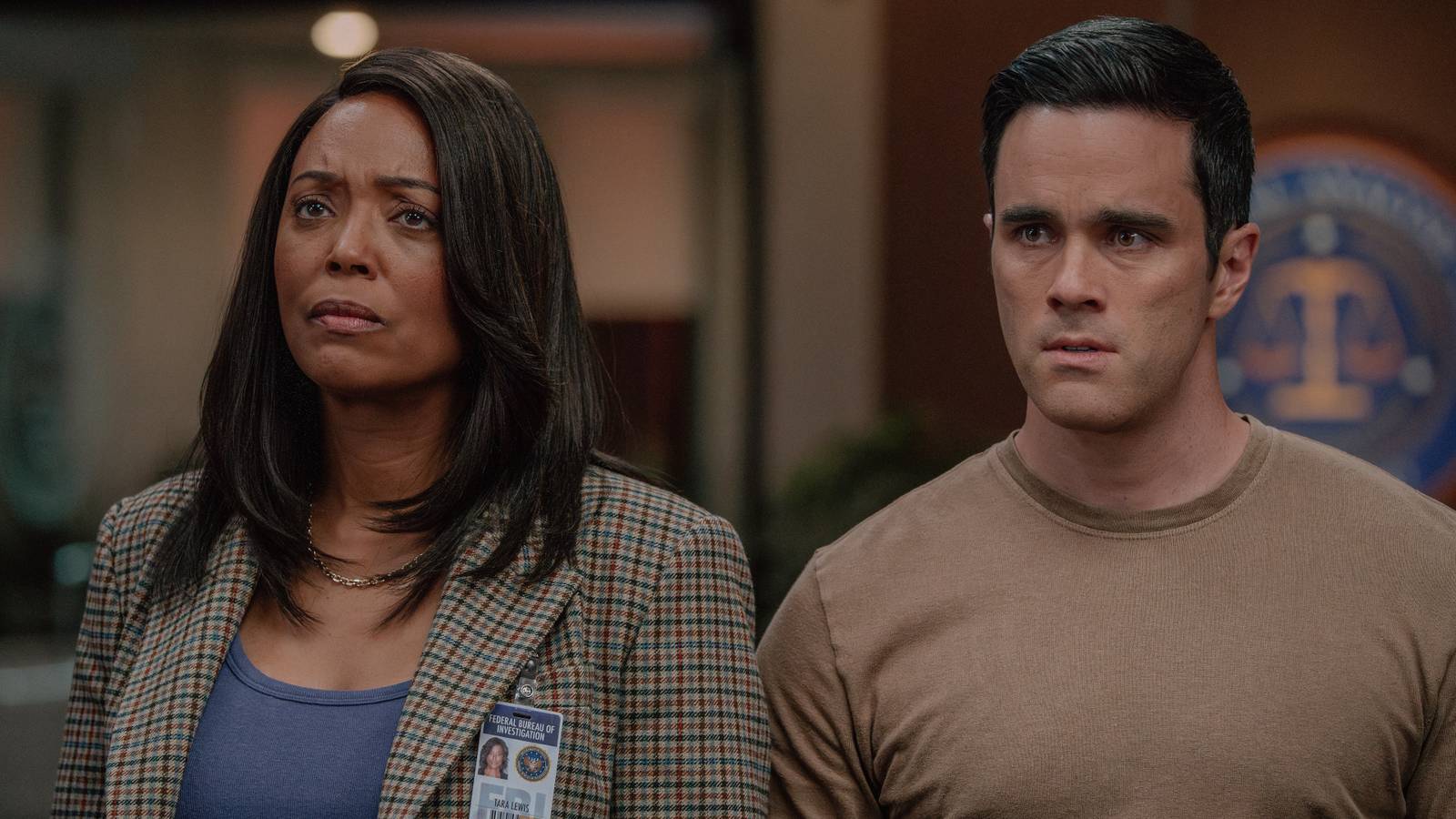Aisha Tyler as Tara Lewis and Ryan James Hatanaka as Tyler Green in Criminal Minds season 19, episode 6.