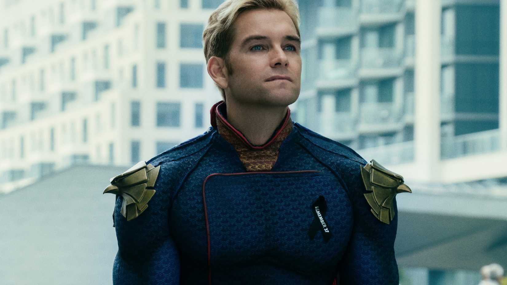 Antony Starr as Homelander looking contemplative in The Boys.
