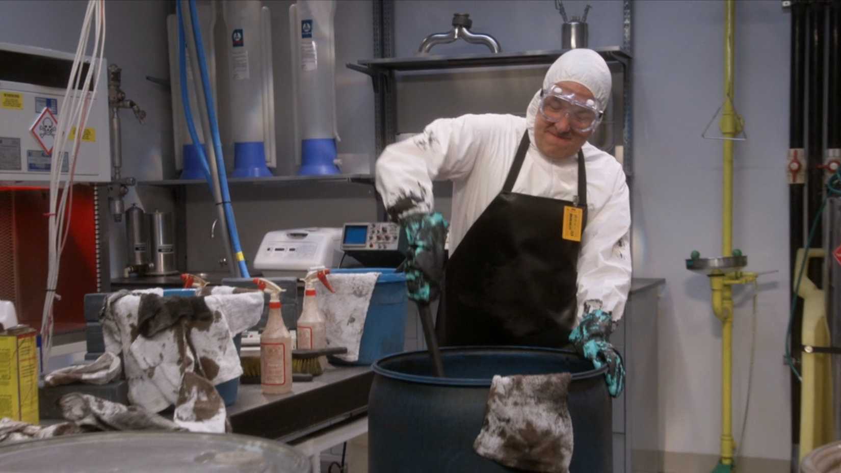 Kripke cleaning toxic sludge in The Big Bang Theory