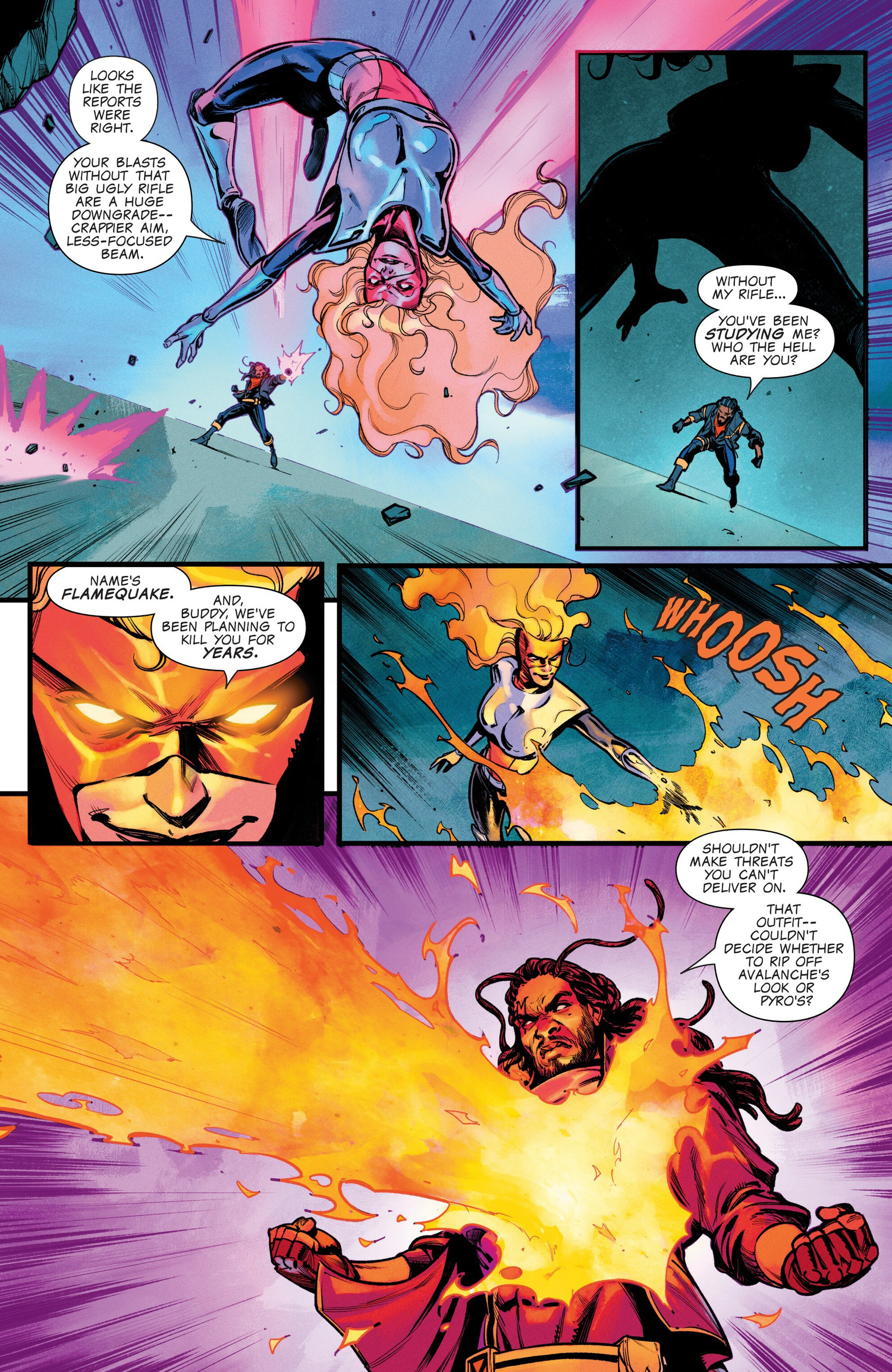 Bishop fights Flamequake and absorbs her power