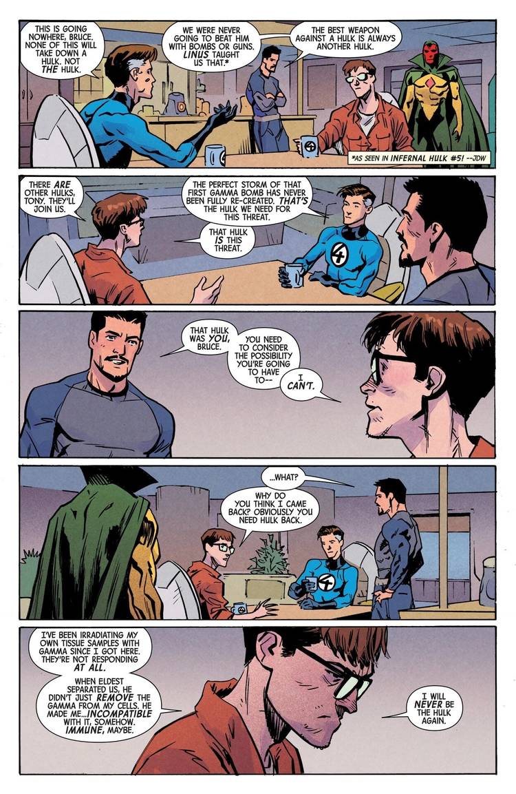 Bruce Banner reveals that he cannot access the Hulk in The Infernal Hulk #8