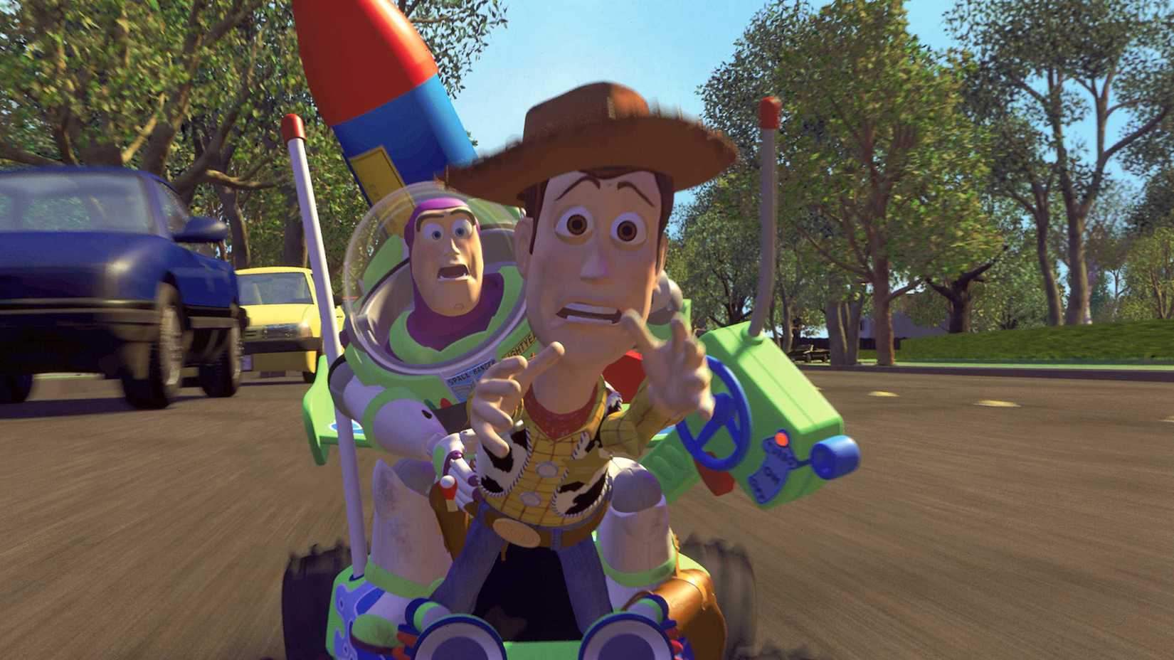 Buzz Lightyear and Woody worried in Toy Story