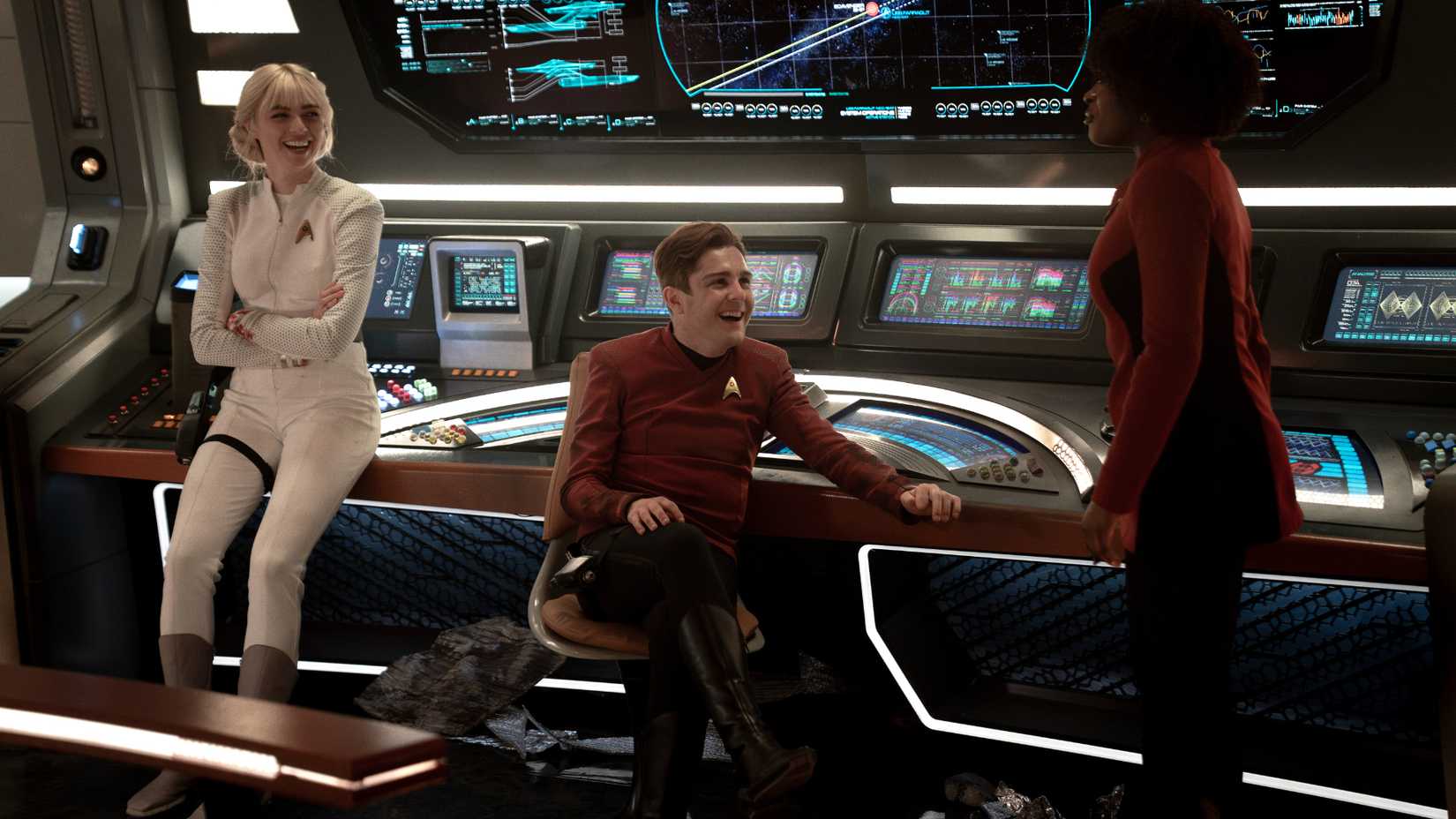 Chapel Scott and Uhura laugh