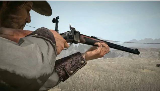 דמות משתמשת ברובה באפלו ב- Red Dead Redemption