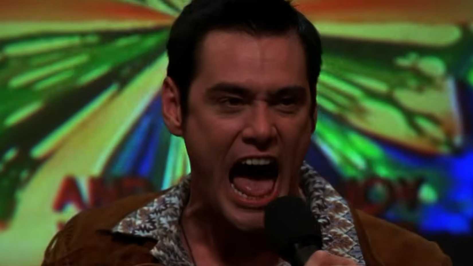 Chip (Jim Carrey) singing against a psychadelic background in The Cable Guy