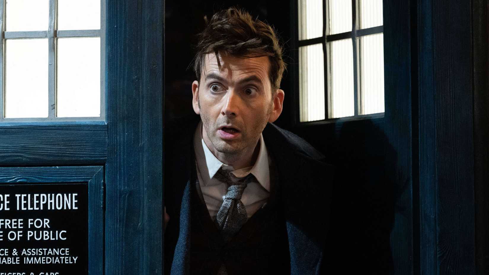 David Tennant as the Fourteenth Doctor looks shocked while in the TARDIS in Doctor Who's 60th anniversary special