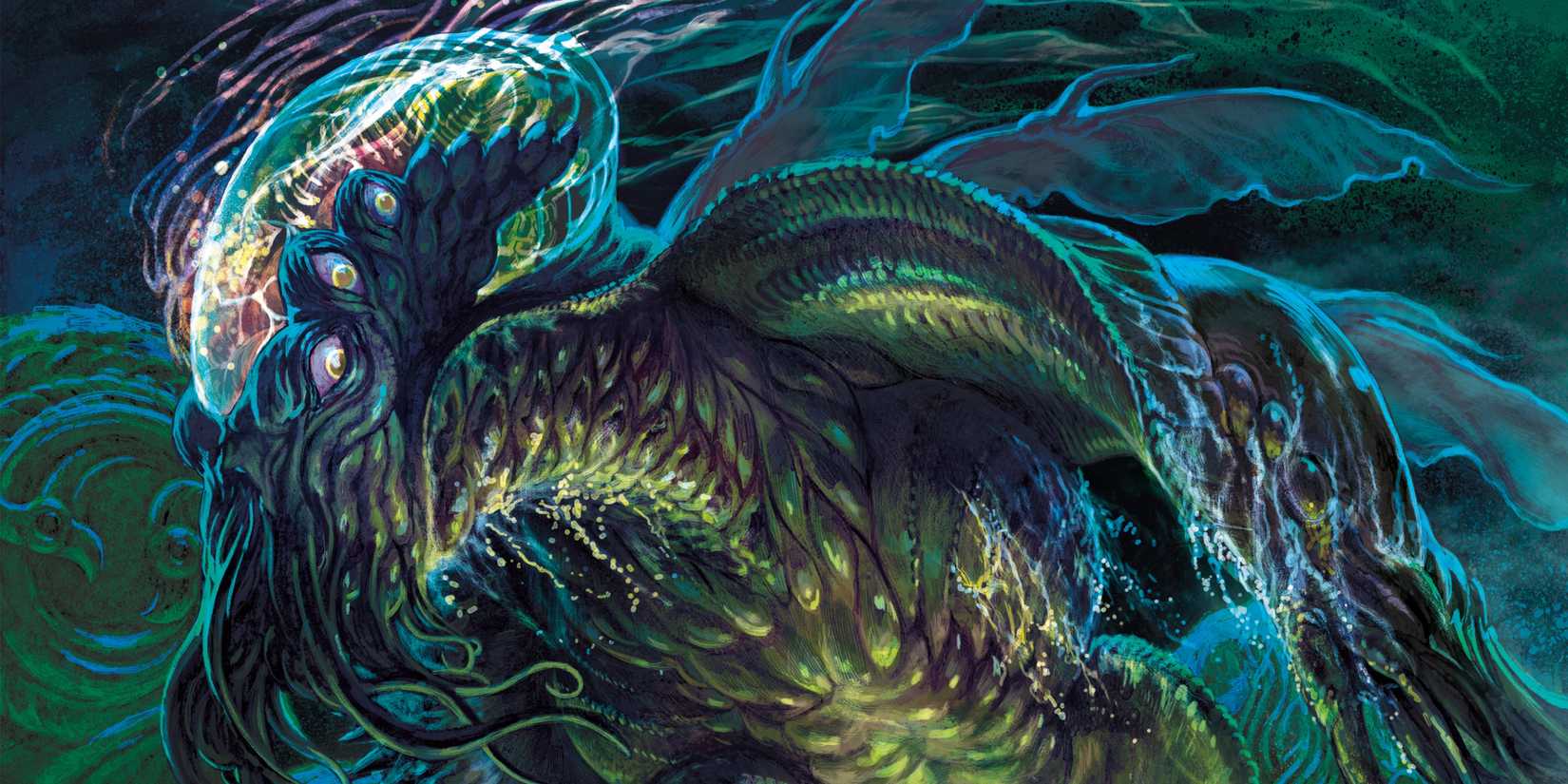 Cthulhu rages out of the sea in DnD Ravenloft artwork.