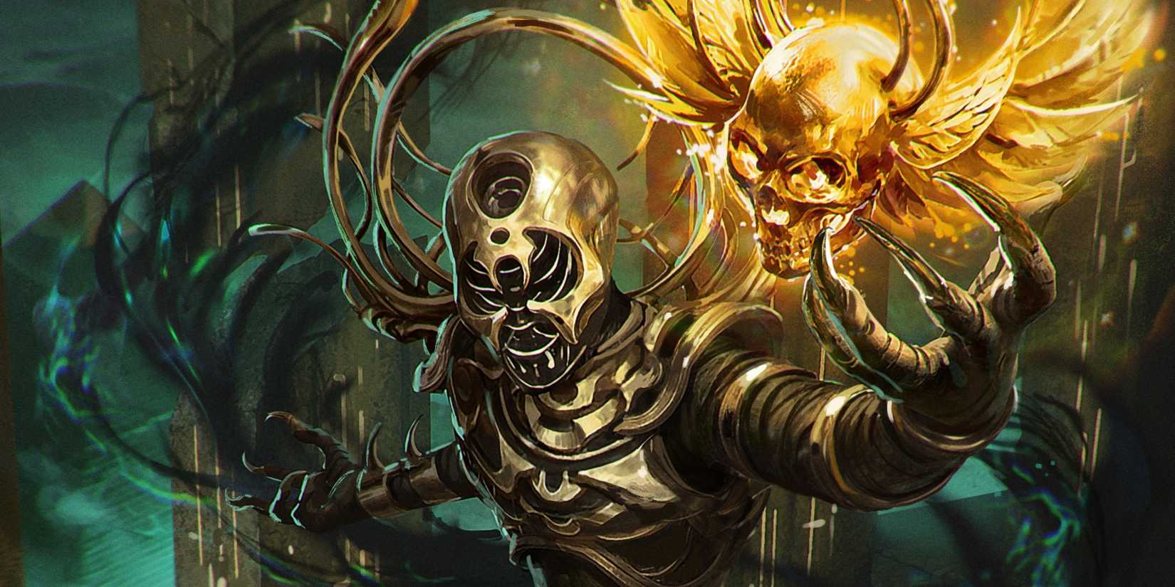 The Dark Lord Akhtepot holds a golden skull in DnD Ravenloft.