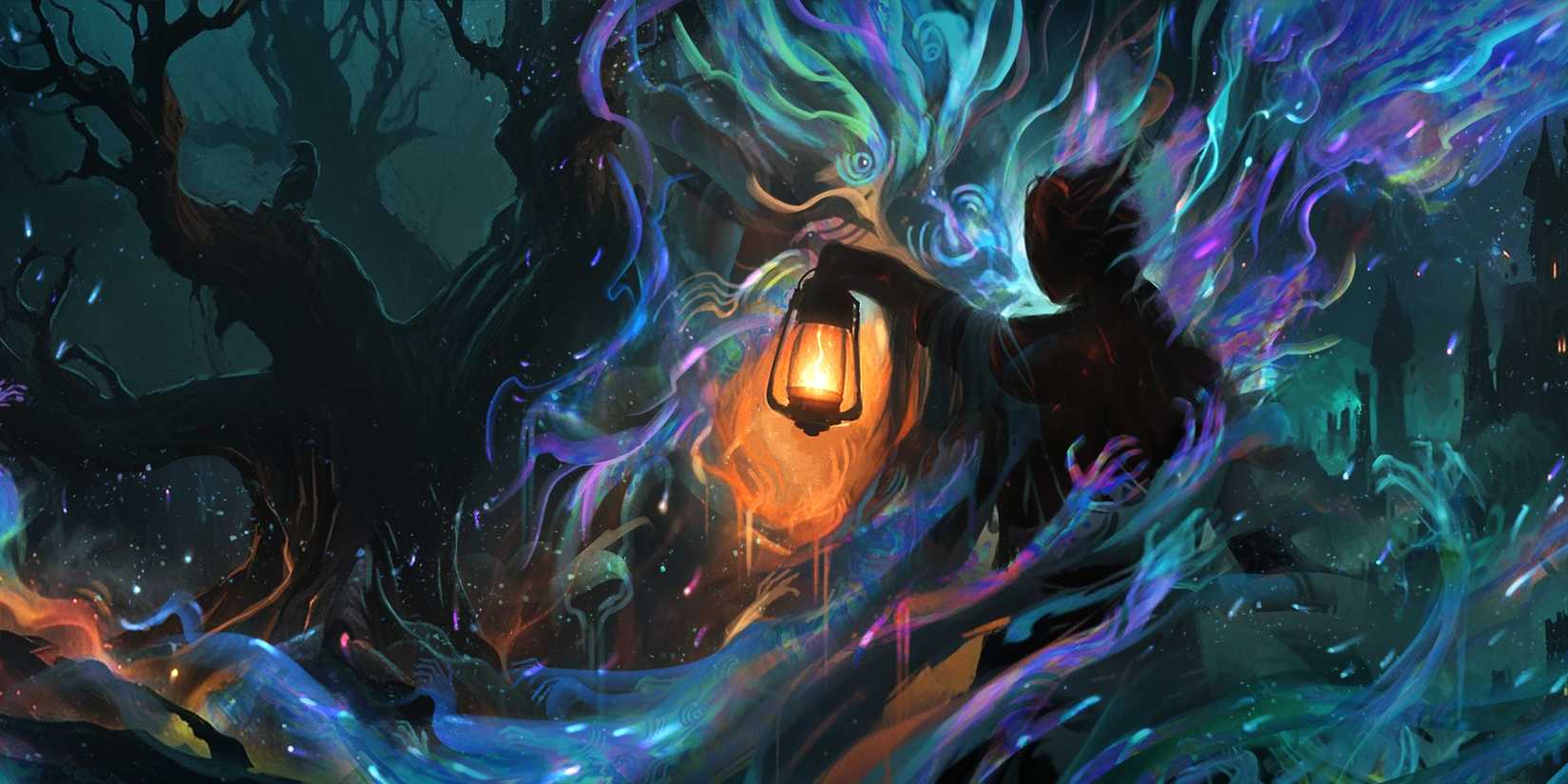 A hooded figure walks through the mists carrying a lamp in DnD Ravenloft.