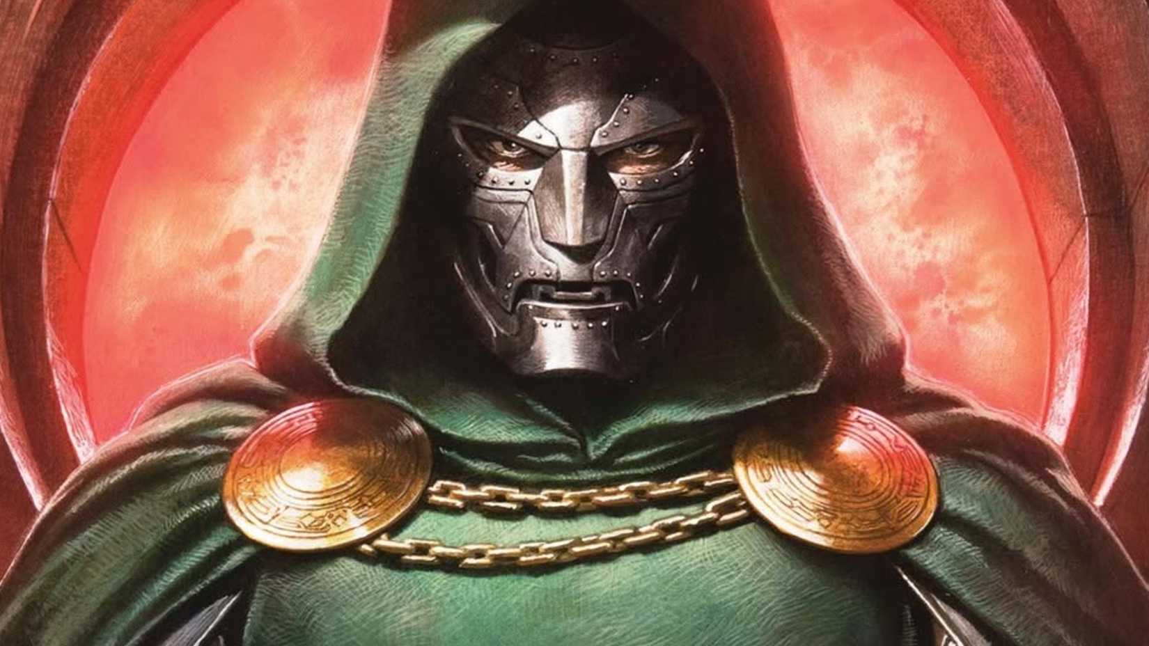 doctor doom in front of a red portal