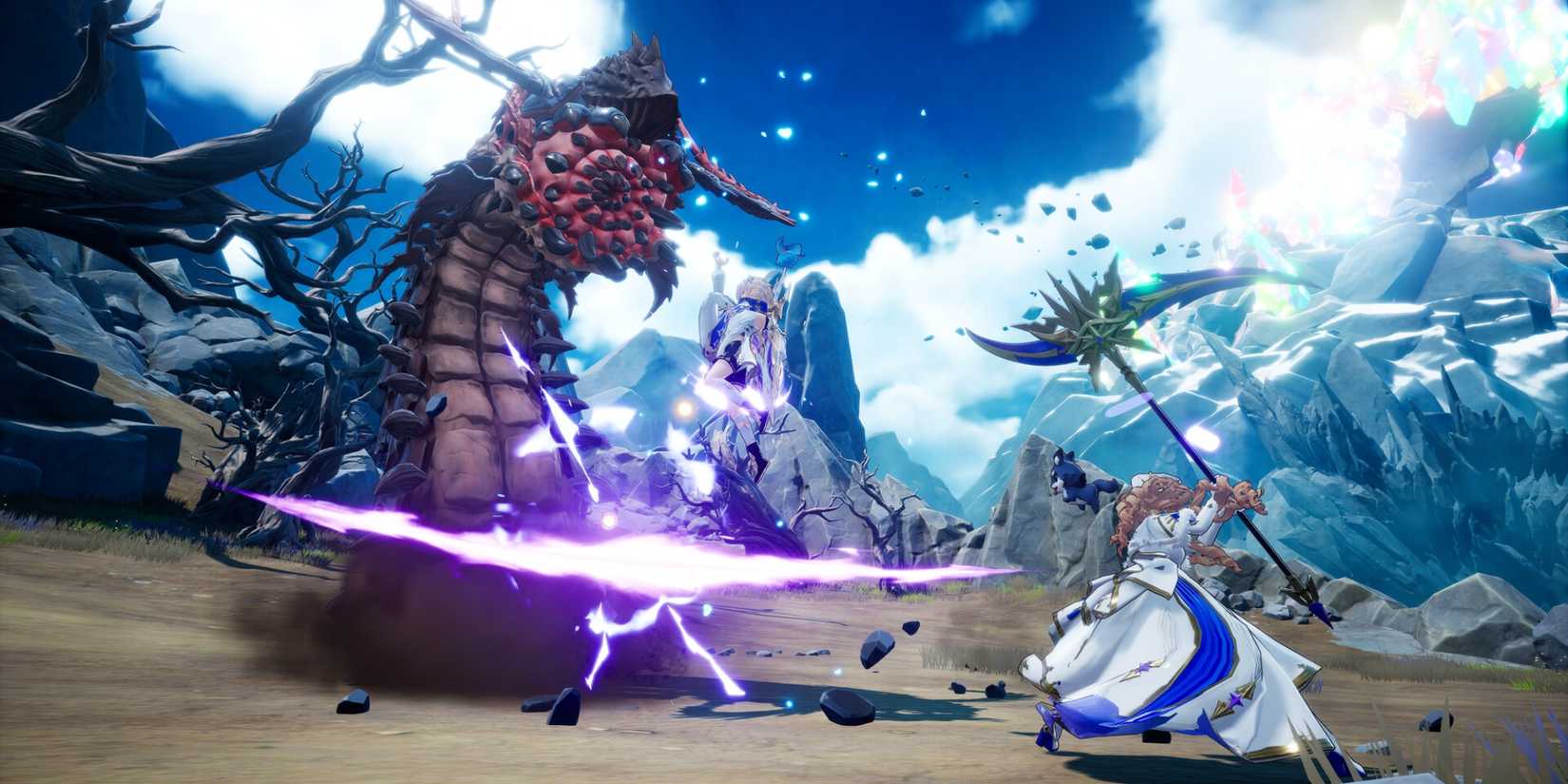Characters face a worm monster in combat in DragonSword Awakening.