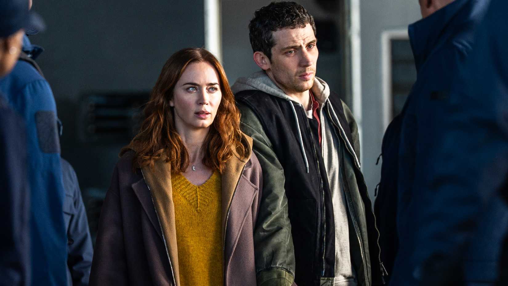 Emily Blunt as Margaret Fairchild and Josh O'Connor as Daniel Kellner in Steven Spielberg's Disclosure Day