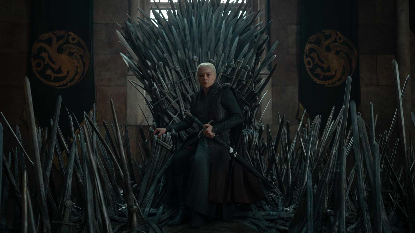 Daenerys sitting on the Iron Throne in House of the Dragon season 3