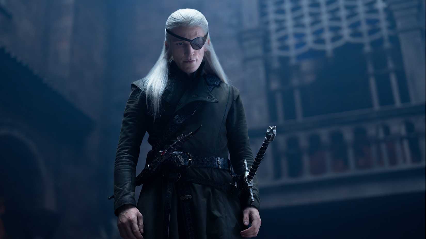 Ewan Mitchell ominously stares toward the ground in House of the Dragon season 3