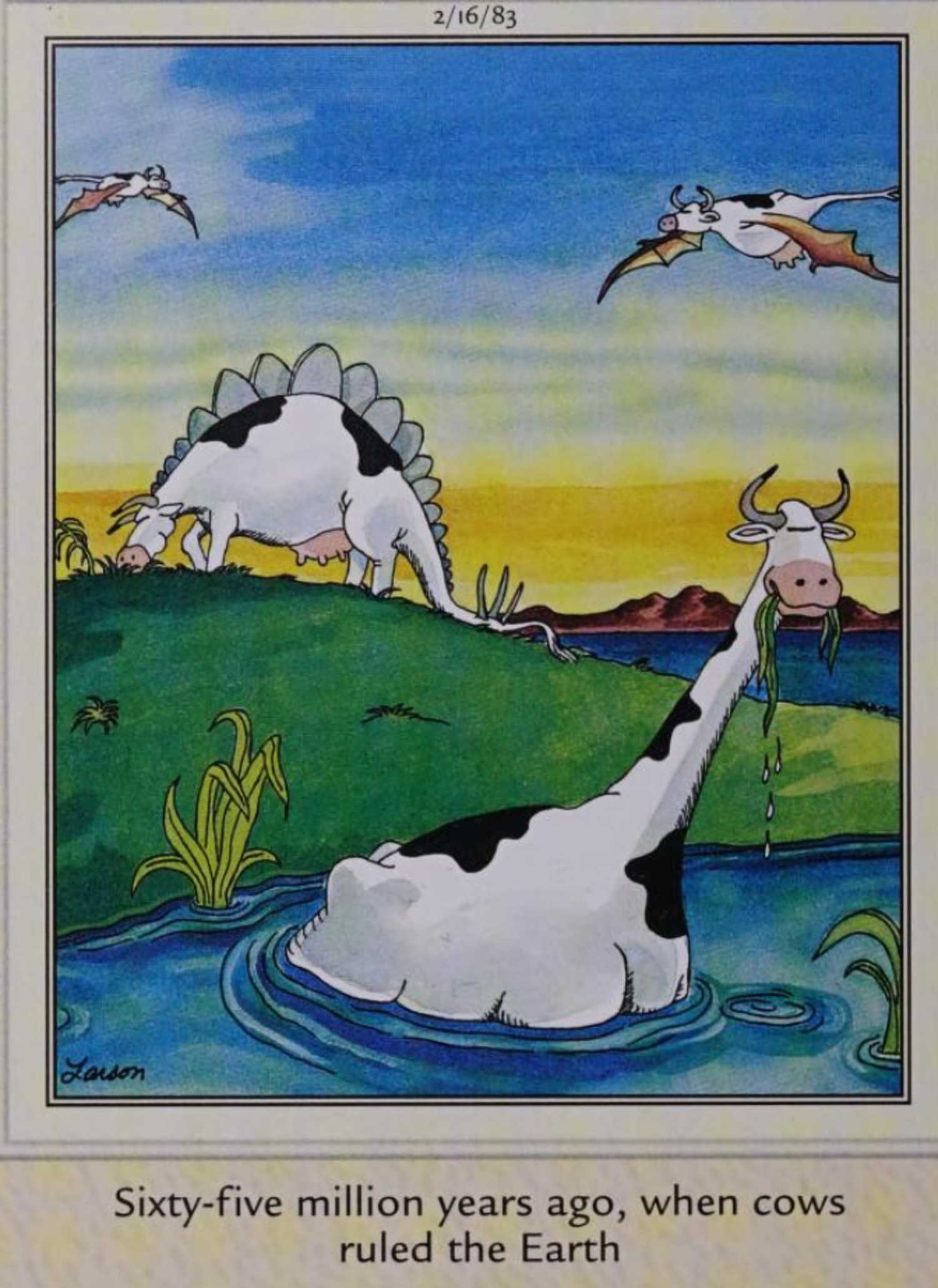 Far Side, February 16, 1983, cow dinosaurs
