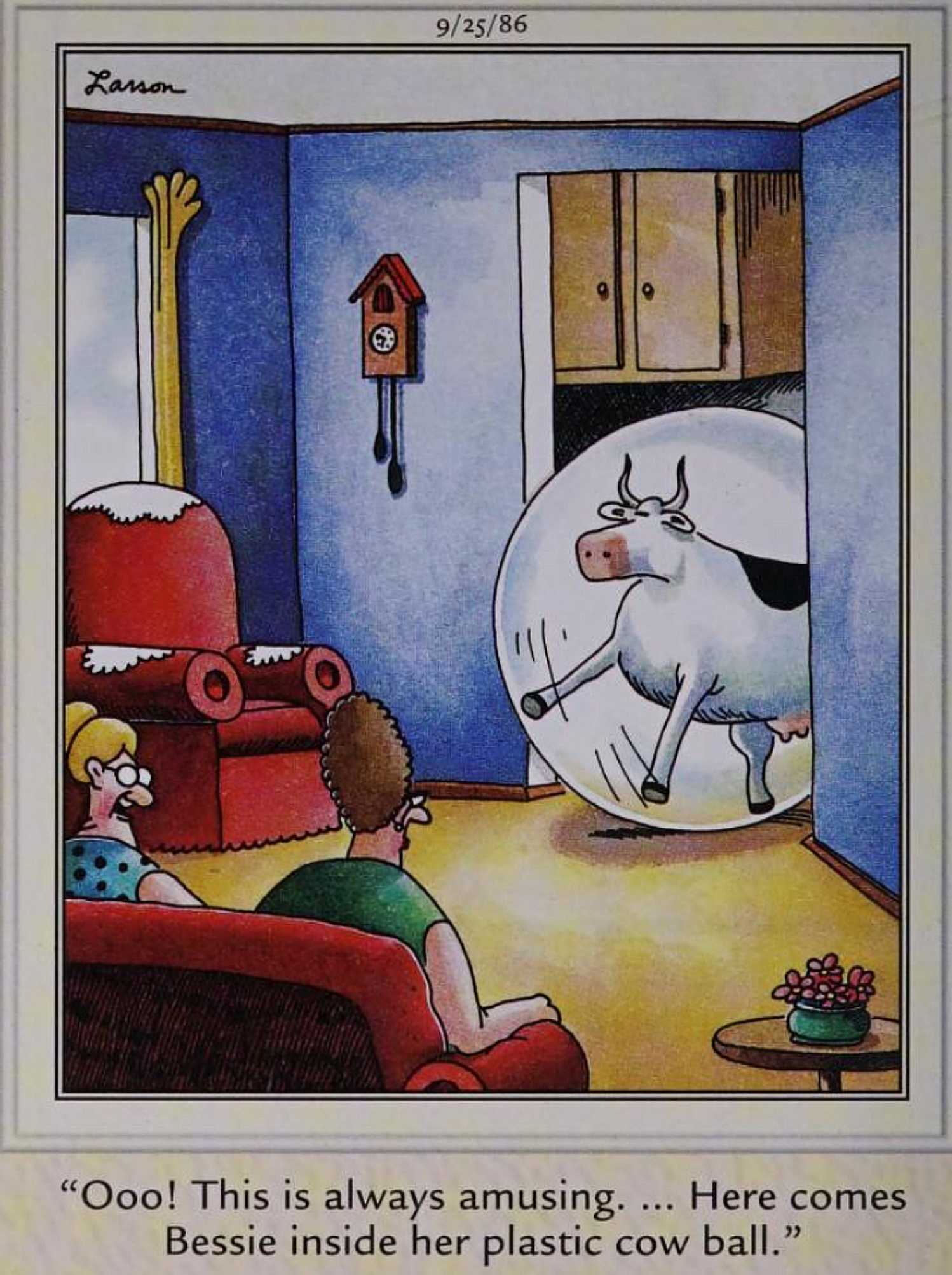 Far Side, September 25, 1985, a cow in a bubble