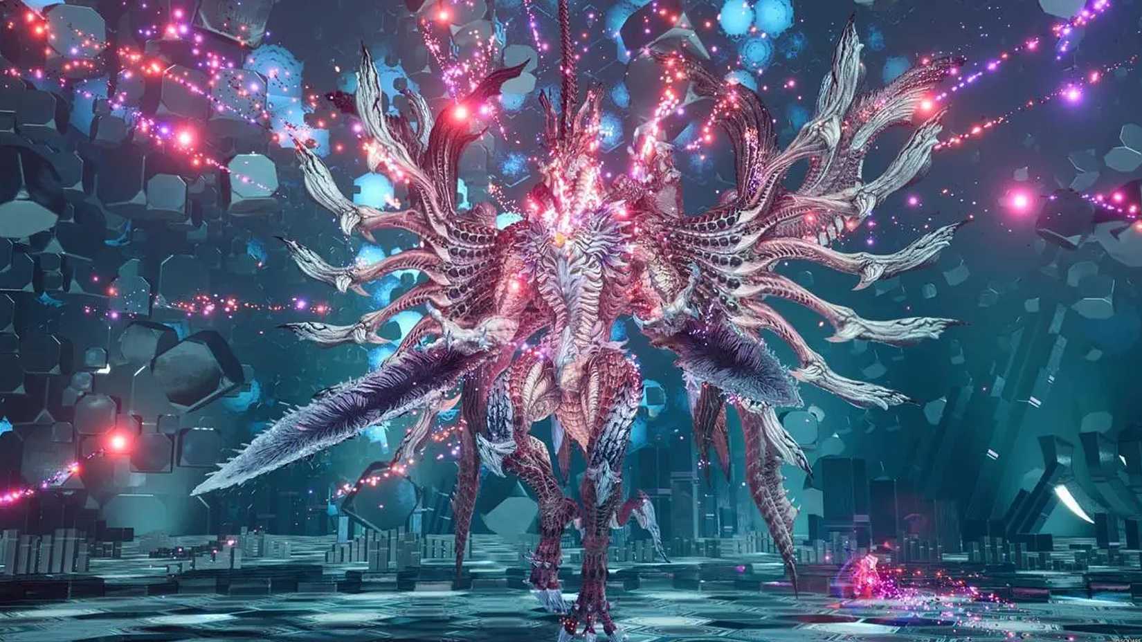 A summon in Final Fantasy 7 Rebirth in Chadley's VR simulator firing off its weapons.