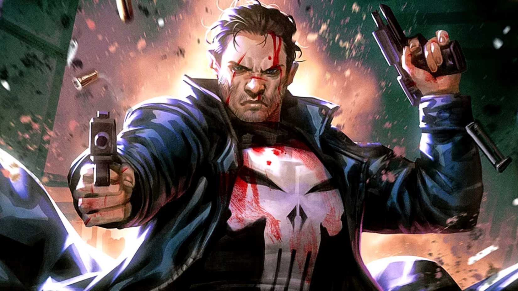 Frank Castle shoots dual guns in The Punisher #5 comic cover