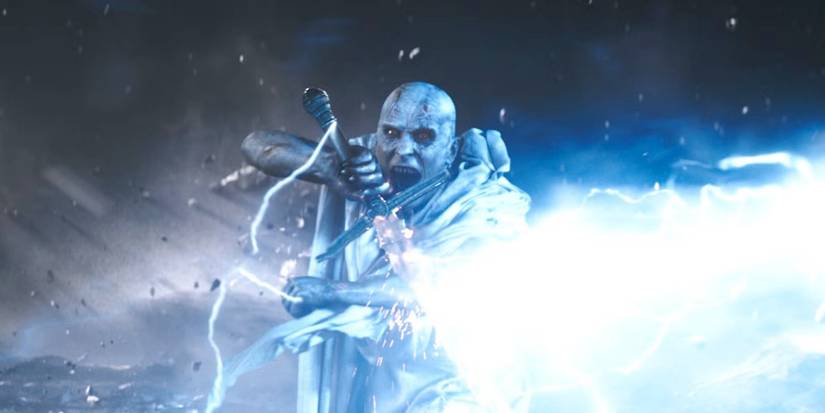 gorr blocking lightning with the nercrosword in thor love and thunder