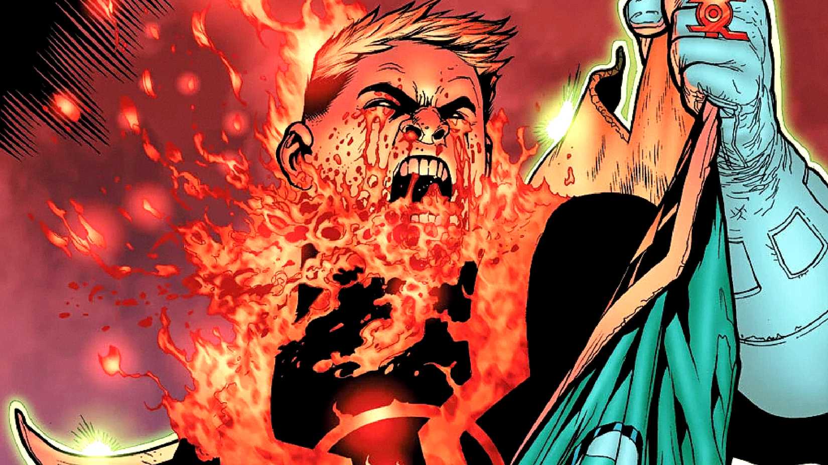 Green Lantern Guy Gardner transforms into a Red Lantern