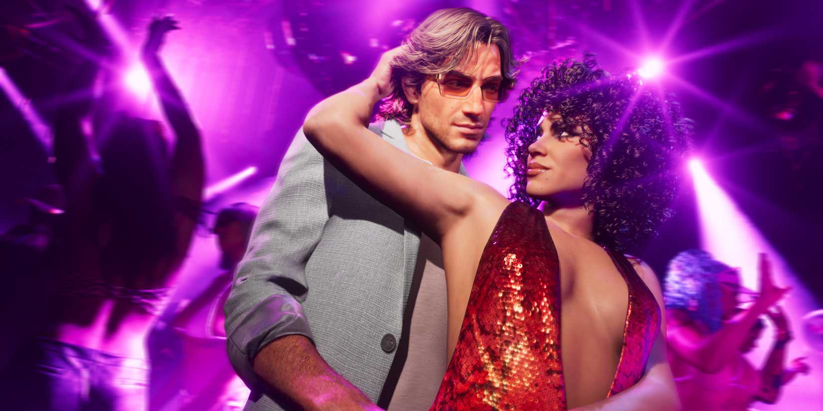 Jason and Lucia dance together at a club, wearing Vintage Vice City clothes, in GTA 6.