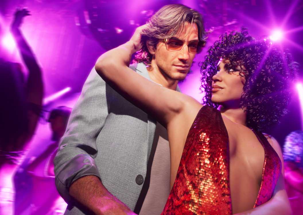 Jason and Lucia dance together at a club, wearing Vintage Vice City clothes, in GTA 6.