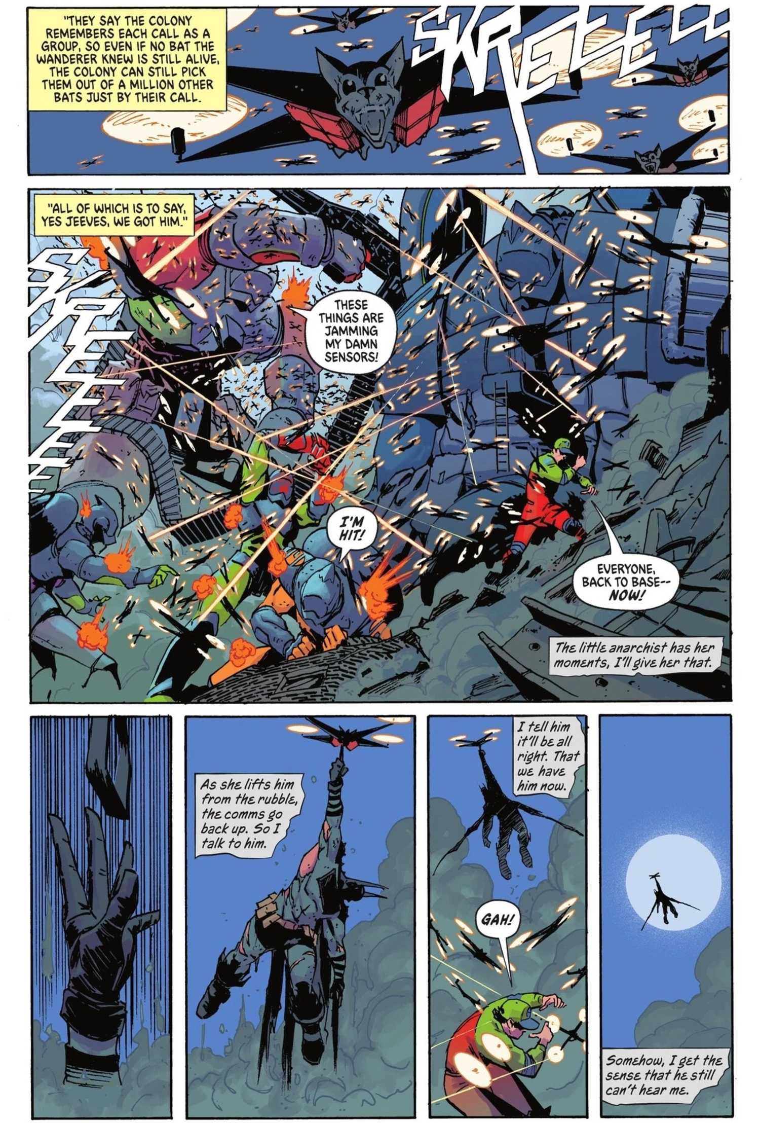 harley quinn saves batman from the robin mechs in absolute batman