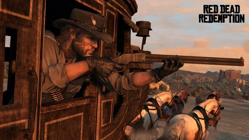 הנרי רפיטר כיוון מתוך כרכרה נעה ב- Red Dead Redemption