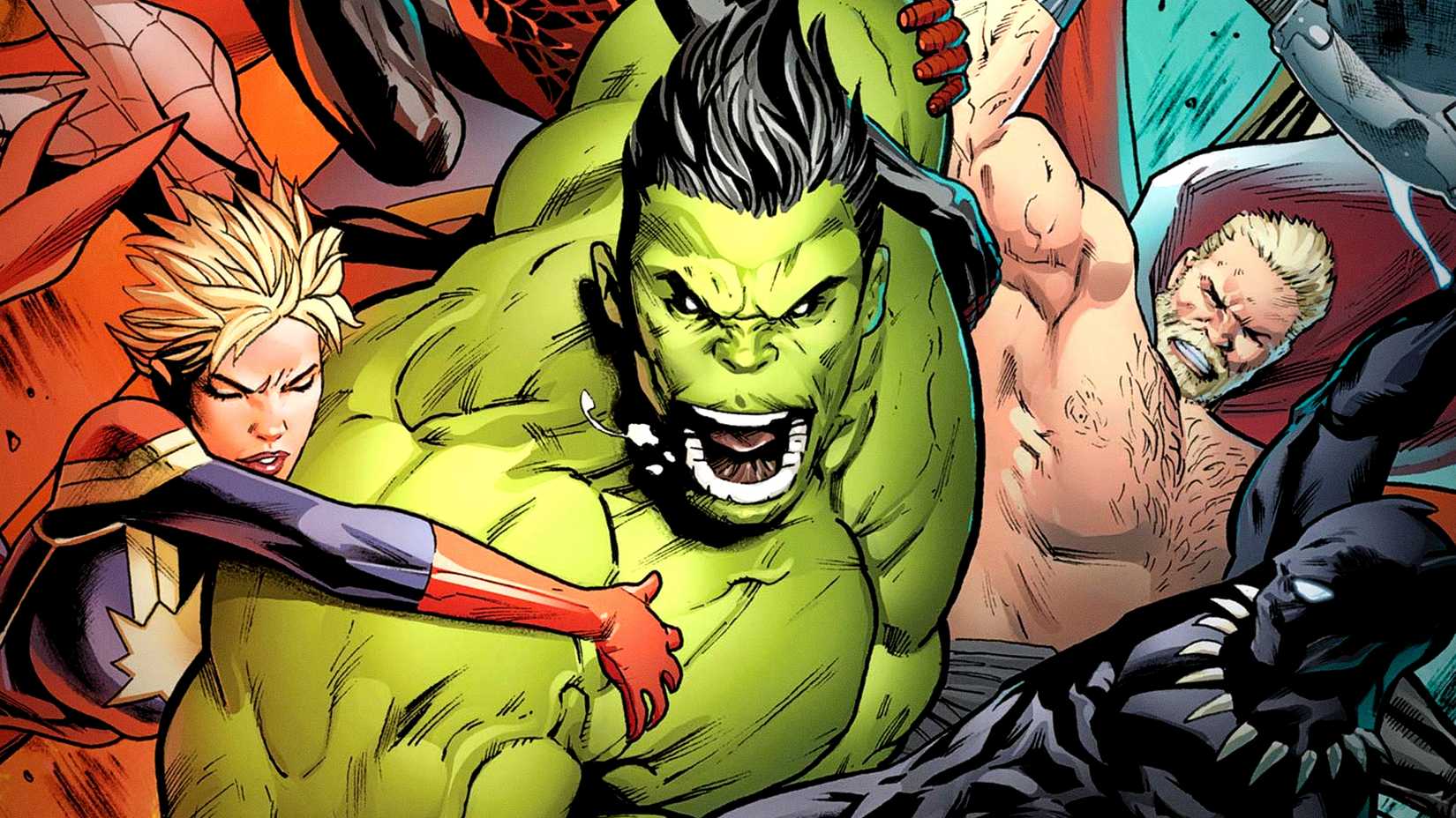 Hulk fights Carol Danvers and the Avengers in Marvel Comics