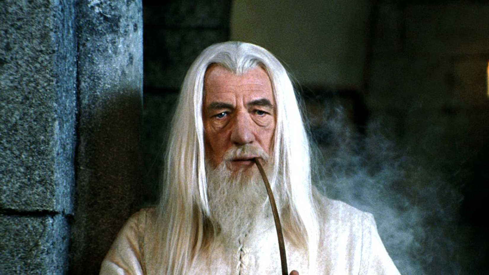 Ian McKellen's Gandalf smokes a pipe in Lord of the Rings Return of the King