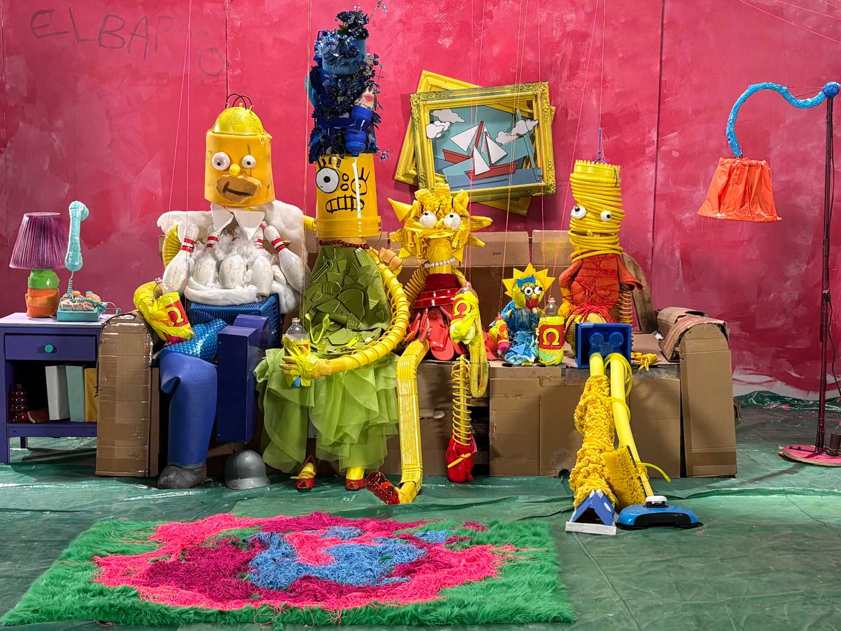 A sculpture of the Simpsons family from the Meow Wolf couch-gag for Extreme Makeover: Homer Edition.
