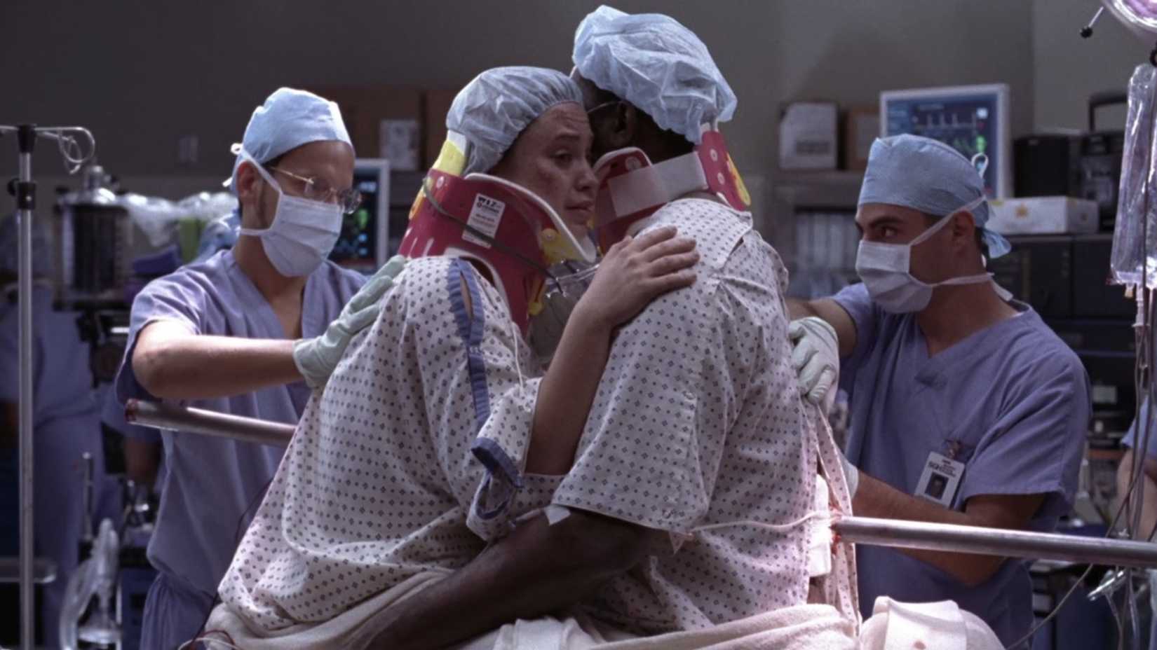 Bonnie and Tom impaled together in Grey's Anatomy season 2's "Into You Like A Train".