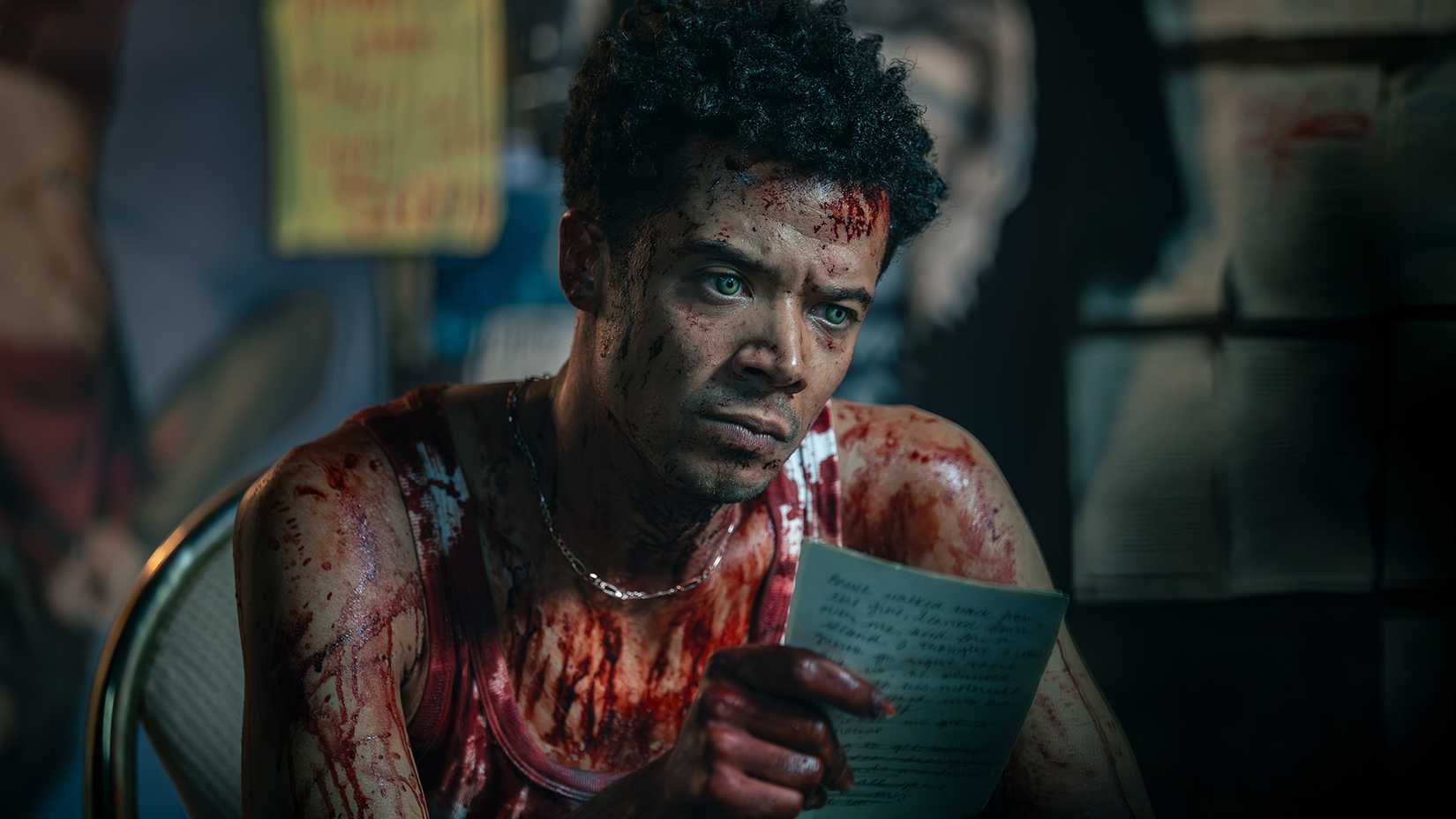 Jacob Anderson as Louis covered in blood for The Vampire Lestat