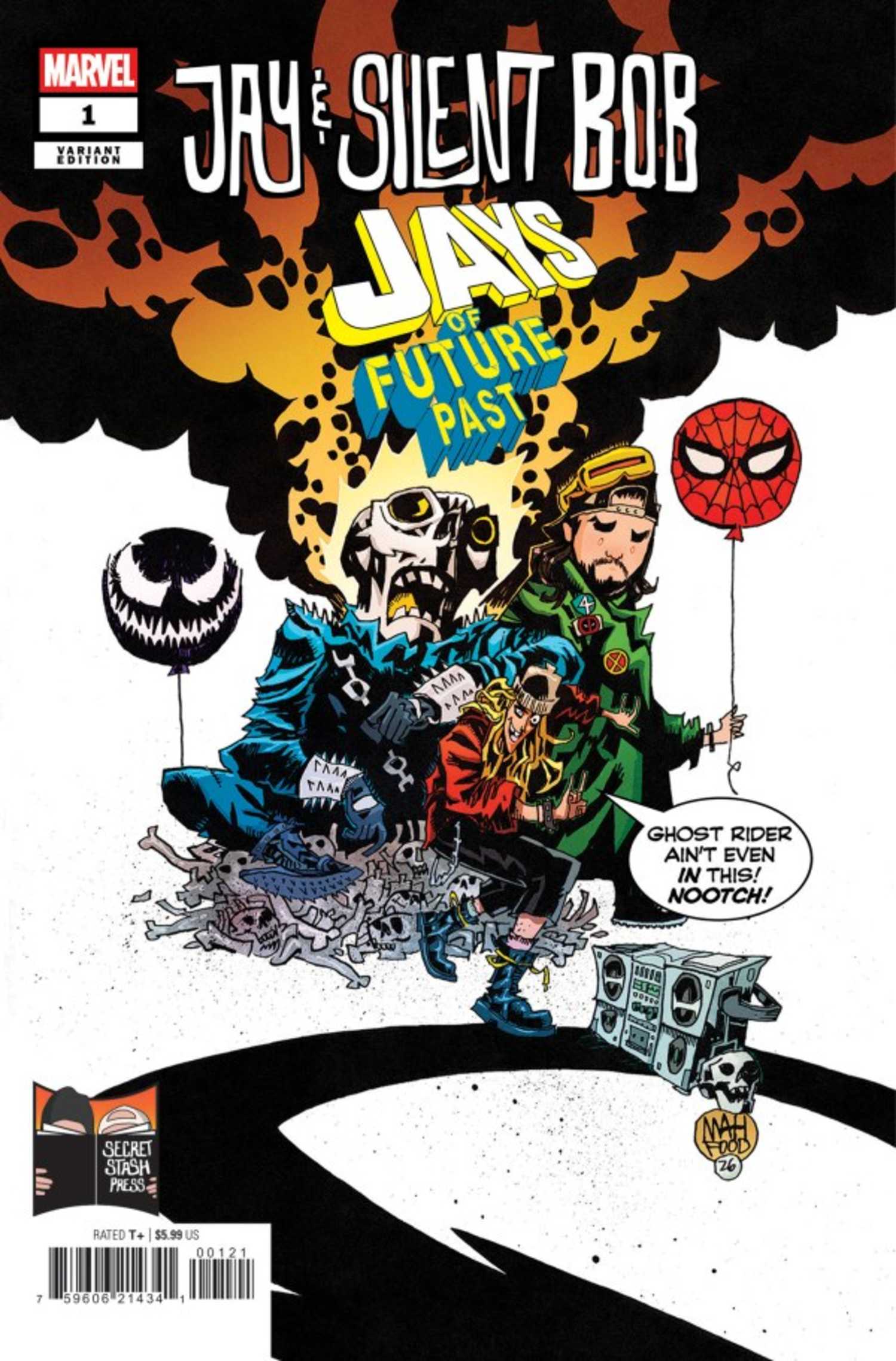 Jays of Future Past #1 variant cover, Jay and Bob with Ghost Rider, who doesn't appear in the issue