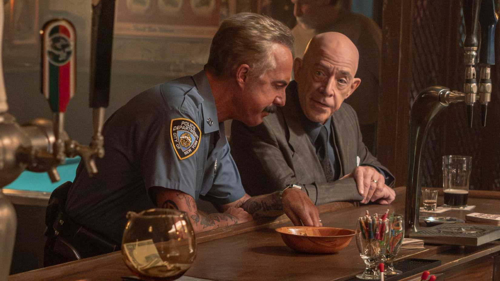JK Simmons and Titus Welliver at a bar in The Westies