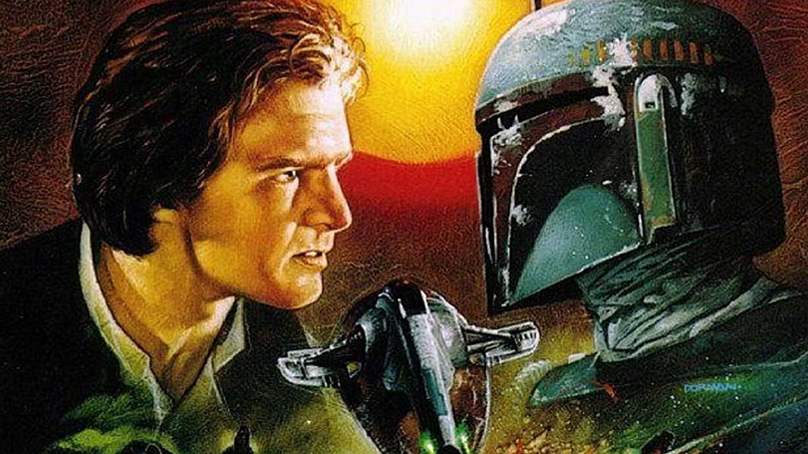 Han Solo and Boba Fett from Star Wars facing off