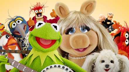 The Muppets with Miss Piggy and Kermit the Frog in the front