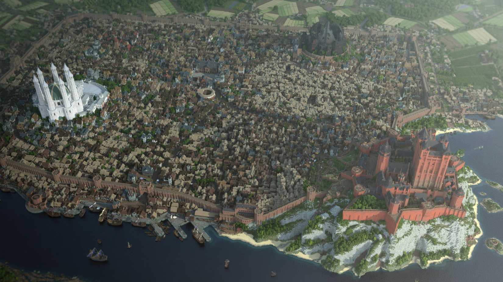 An overhead view of King's Landing in WesterosCraft.