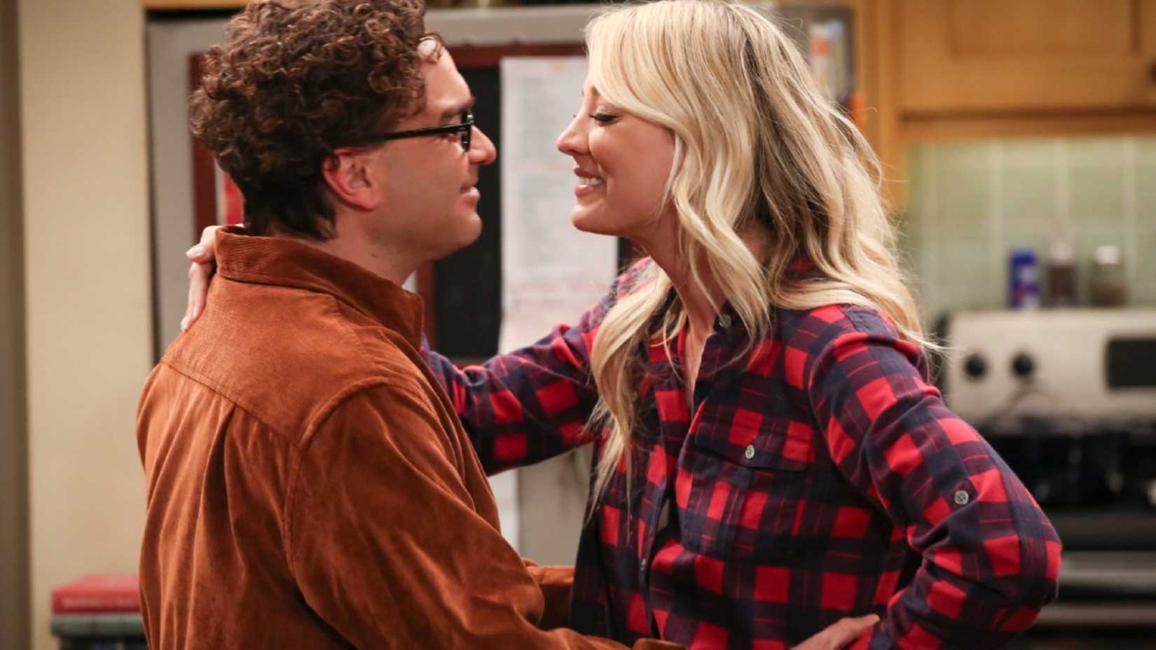 Leonard and Penny about to kiss in The Big Bang Theory season 12