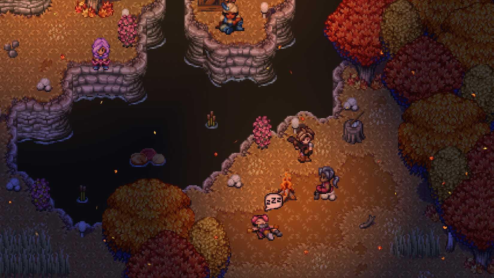 The player in an autumnal field in Llewl and the Lyre of Two Worlds.
