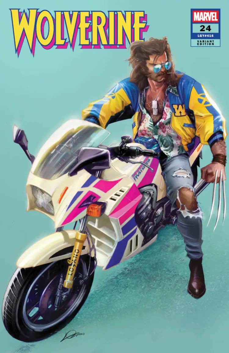 Logan wears a motorcycle jacket in Wolverine #24 variant cover by Alexander Lozano