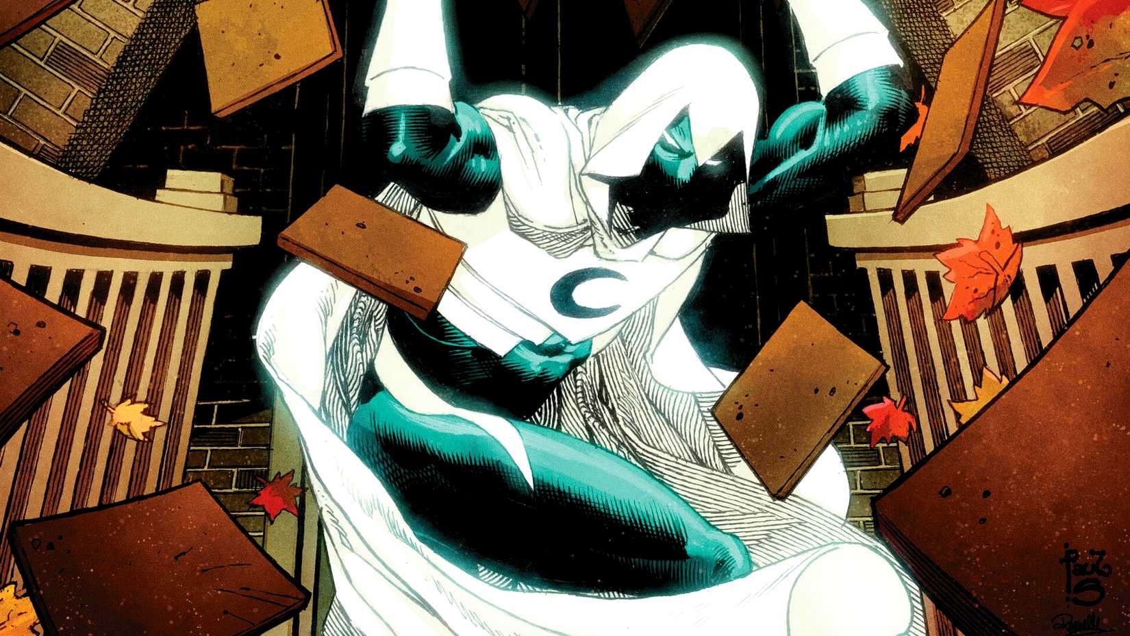 Marc Spector liifts debris in Marc Spector Moon Knight #5 cover