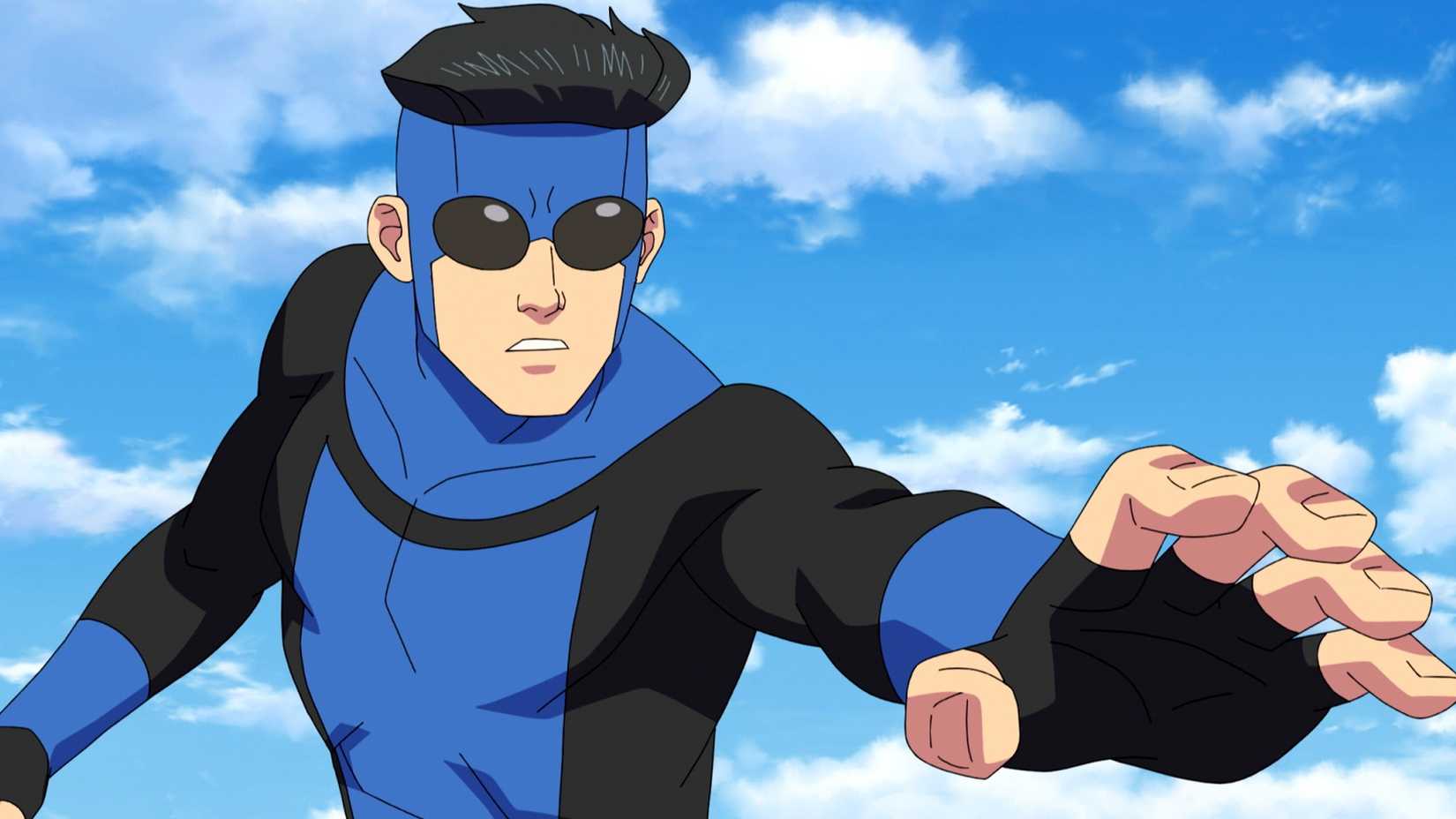 Mark Grayson in the sky and reaching out in Invincible season 3 