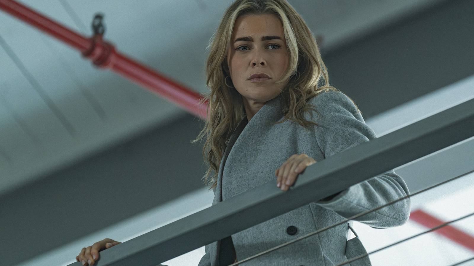 Melissa Roxburgh looking down in The Hunting Party