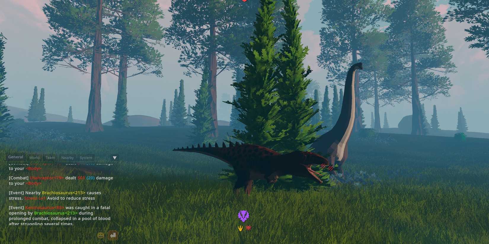 Two dinosaurs stand in a field in Mesozoic Dawn.