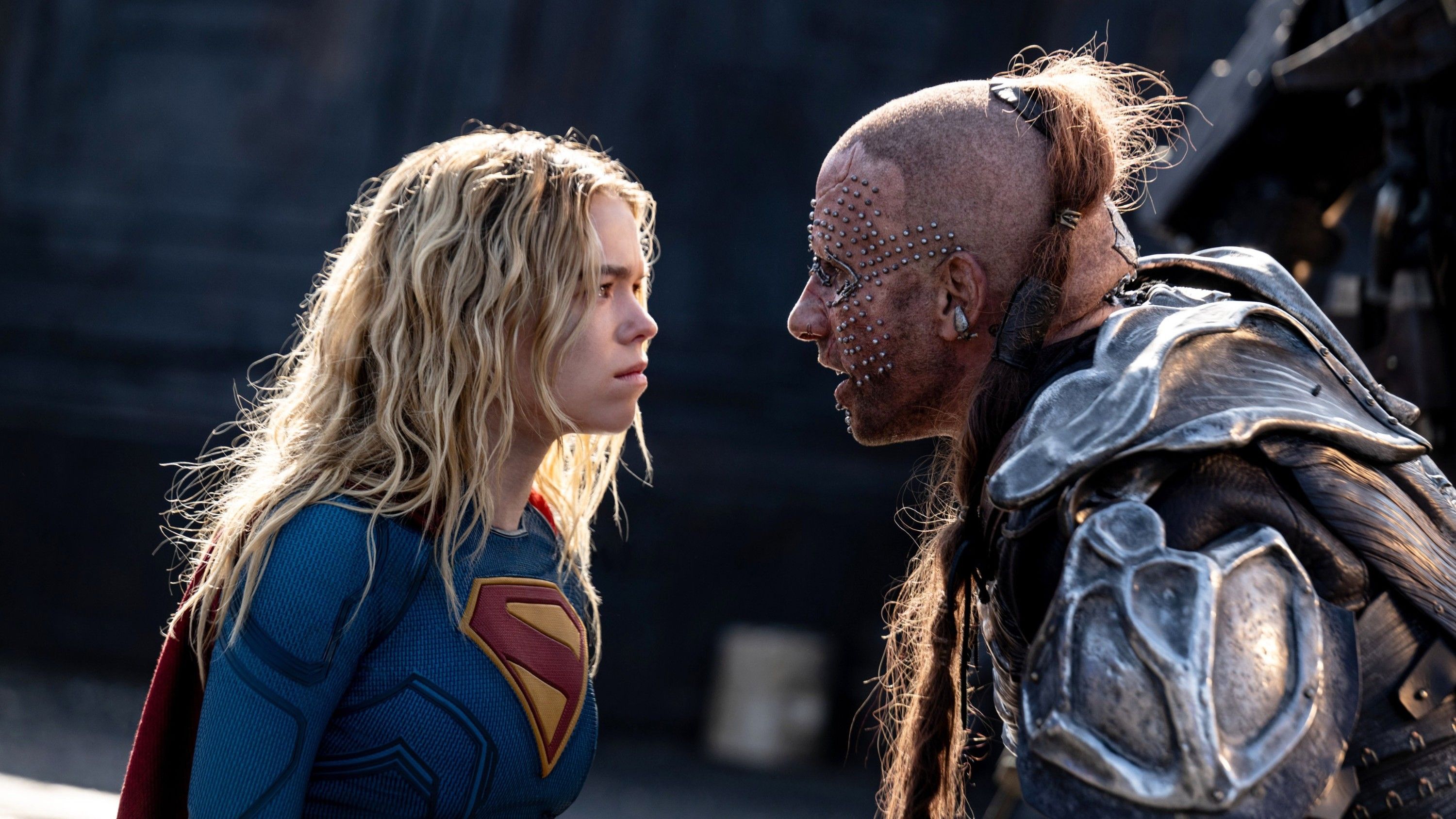 Milly Alcock as Supergirl Facing Off With Matthias Schoenaerts as Krem of the Yellow Hills