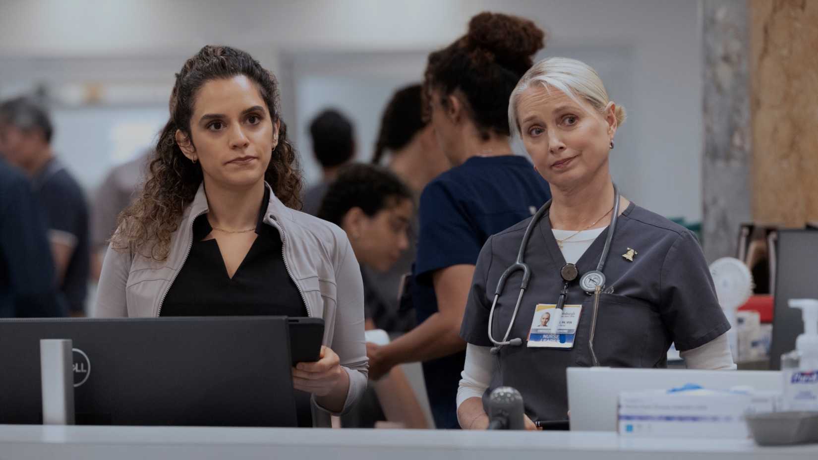 Sepideh Moafi and Katherine LaNasa in The Pitt season 2
